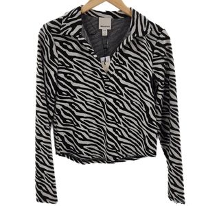 Industry Black and White Zebra Print Long Sleeve Cropped Top Womens Size Medium